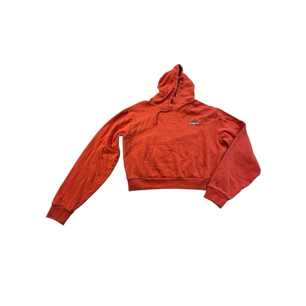 Vans Cropped Hoodie Women's Size Large Long Sleeve Orange Hood Logo Drawstring